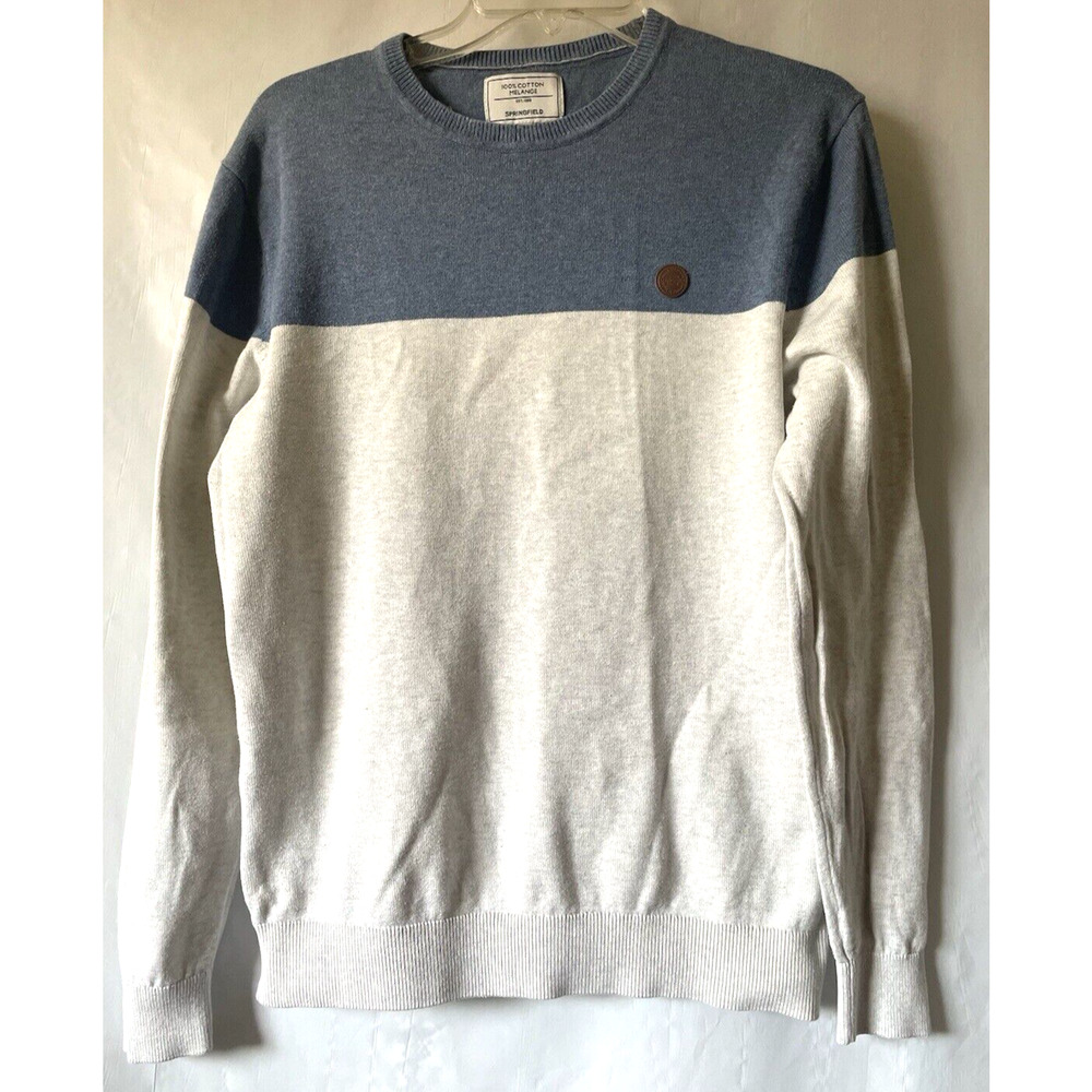 Springfield Basic Block Jerse Polo Sweater Blue 100% COTTON Melange Size M